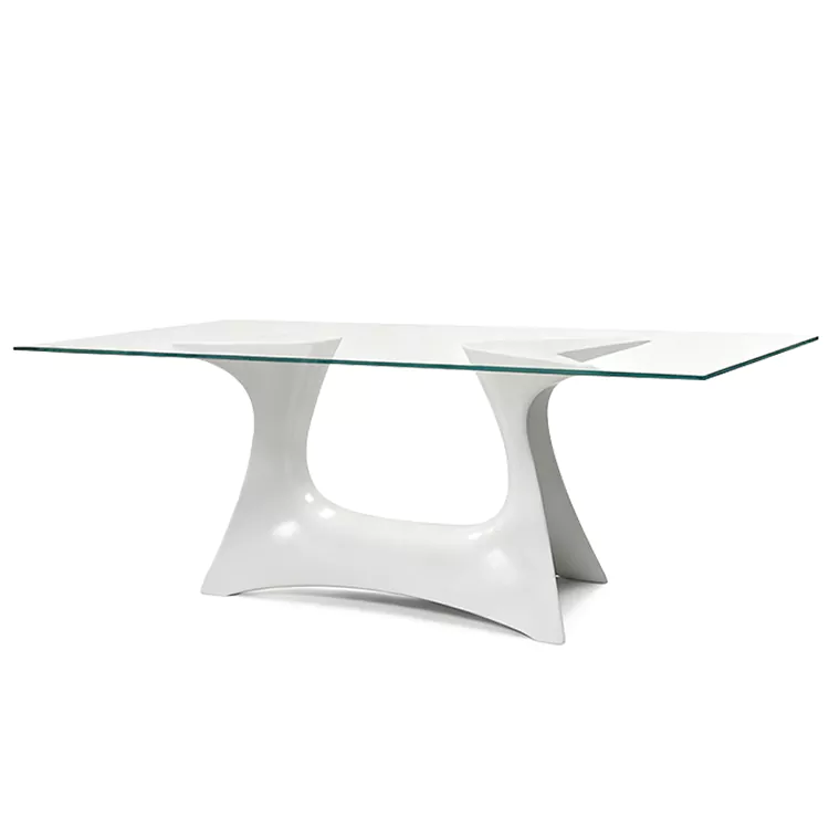 FRP Dining Set with Sculptural Base and Glass Top